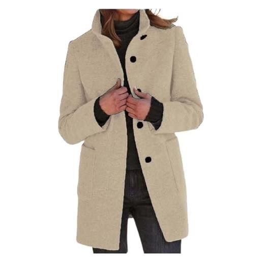 Generisch cappotto corto trench da donna, con bottoni e colletto alto, in vera pelliccia, blu scuro, m