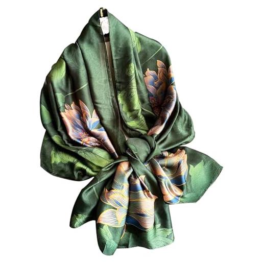 Hioyiwse sciarpa scialle per le donne sciarpe leggere motivo floreale abiti da sera formali scialle formali involucri estivi, e28 - fiori di grandi dimensioni con sfondo verde (180 x 90 cm), 70.8