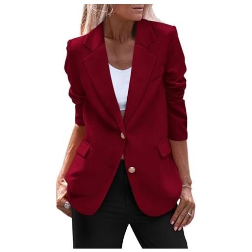 Generic donna primavera autunno business casual blazer maniche lunghe notch risvolto moda lavoro ufficio blazer giacche capispalla (vino rosso, xl)
