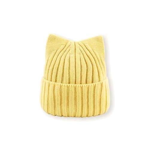 Generic cappello da donna in 100% lana con orecchie di gatto, cappello invernale caldo, cappello di lana carino, giallo, m