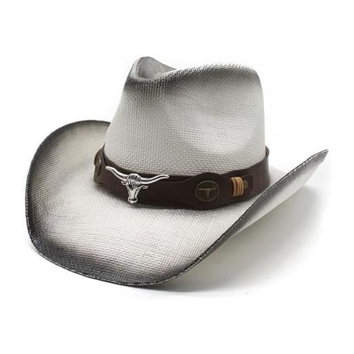 WYLZLKX cappello da cowboy in paglia fatto a mano per festival musicali adulto unisex cappello da festa grande cappello da viaggio attività all'aperto spiaggia sole ha nero e bianco
