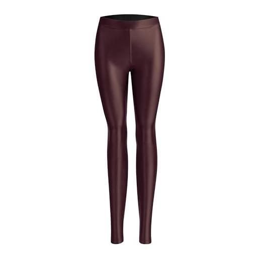 Nur Die leggings in leder-optik relax go kunstleder high waist treggings mit weicher innenseite und bund, marrone, xs donna