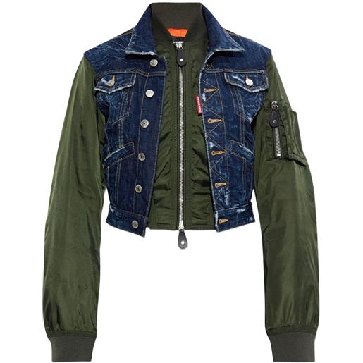 DSQUARED2 bomber con inserti denim - verde