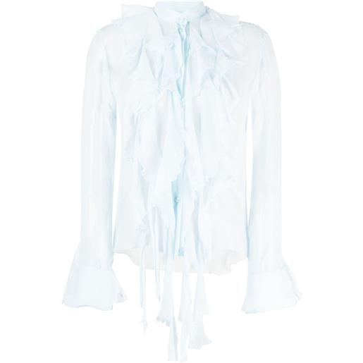 Ermanno Scervino camicia semi trasparente con ruches - blu