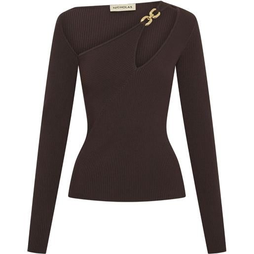 Nicholas top a coste falda a coste con cut-out - marrone