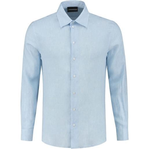 Emporio Armani camicia a maniche lunghe in lino - blu