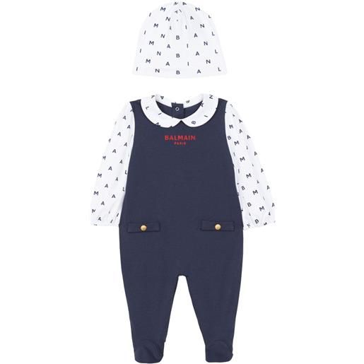Balmain Kids set di 2 pigiami e berretti con stampa letters - blu