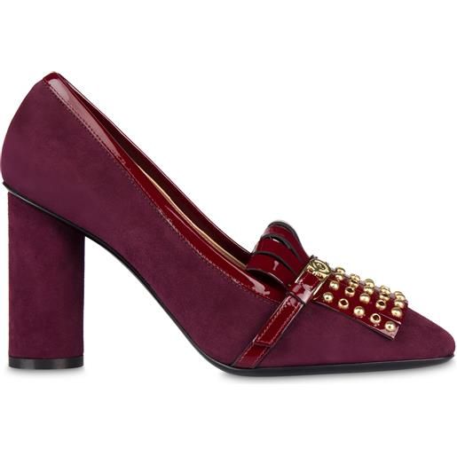 POLLINI décolleté dome in camoscio e vernice - rosso