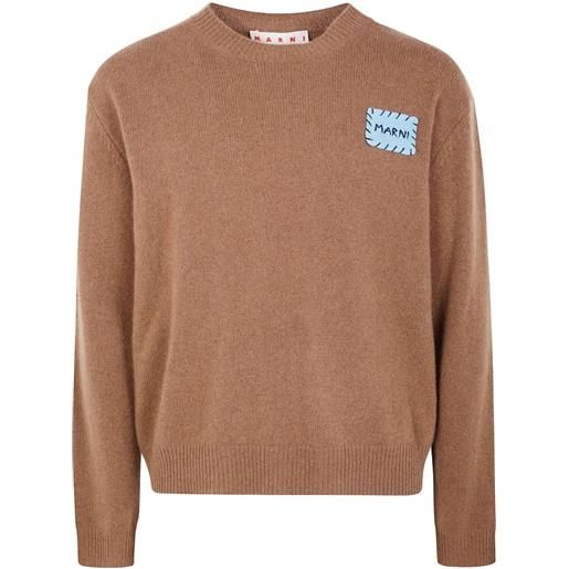 Marni maglione girocollo con logo - marrone