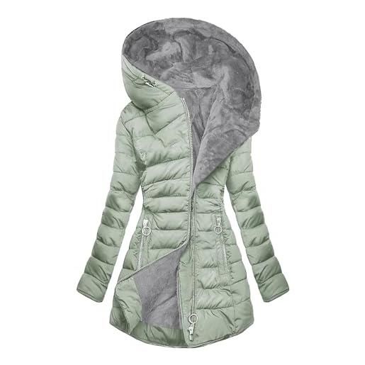 LCpddajlspig giubbotto donna, giubbotto donna invernale foderati in pile caldo antivento piumino con cappuccio e tasche cappotto lungo elegante giacca imbottito con zip taglie forti verde menta l