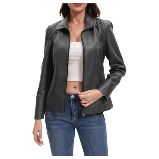 HAOLEI giacca pelle donna in ecopelle trapuntata giubbino biker giubbotto moto vera pelle bomber manica lunga con cerniera casual corta giubbino ecopelle cappotto capispalla streetwear per autunno inverno
