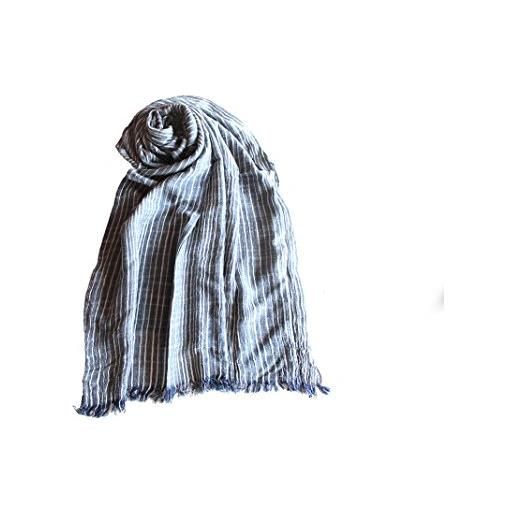 Next Way sciarpa foulard da uomo in cotone effetto stropicciato, fantasia a righe in vari colori cod 402 (4 - blue)