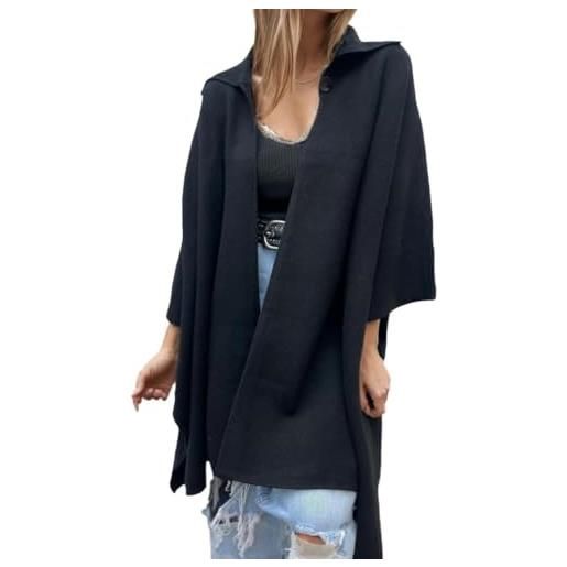 Goolecrimp cardigan con orlo irregolare da donna giacca oversize casual ampia calda invernale con abbottonatura a un bottone mantella tinta unita retrò alla moda (nero, 5xl)