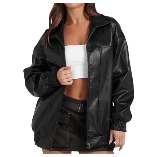 HAOLEI giacca pelle donna vintage giacca pelle donna in ecopelle, nera pu giubbotto ecopelle manica lunga con cerniera casual corta giubbotti, capispalla streetwea, l'autunno e l'inverno