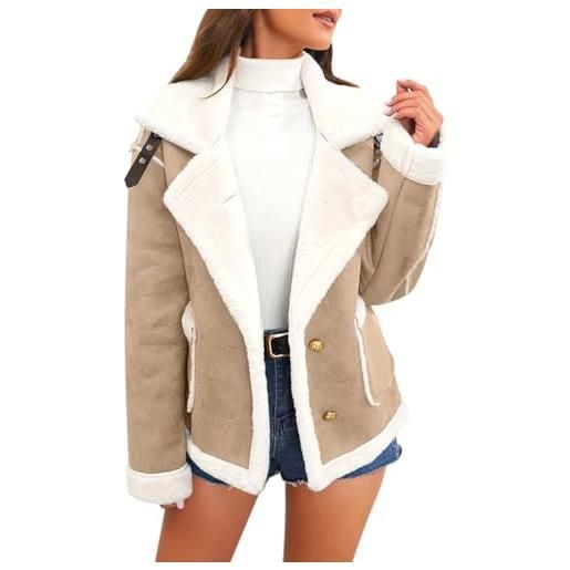 Onsoyours cappotto donna caldo giacca corta di peluche invernale casuale sciolto outdoor parka a giallo m