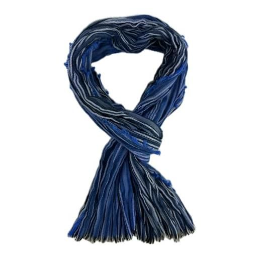 Rotfuchs sciarpa in cotone, da uomo, effetto stropicciato, motivo a righe, colore: blu e bianco, made in germany, blu/bianco, 180 x 20 cm (l x b)