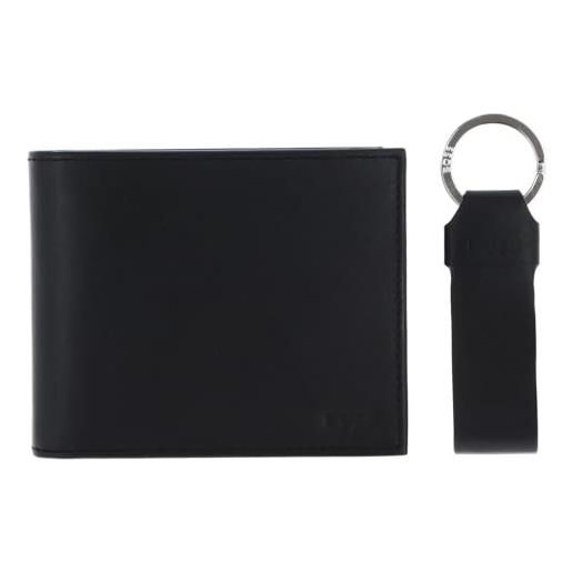 BOSS pelle portafoglio portachiavi gift set trifold wallet/keyring black nero