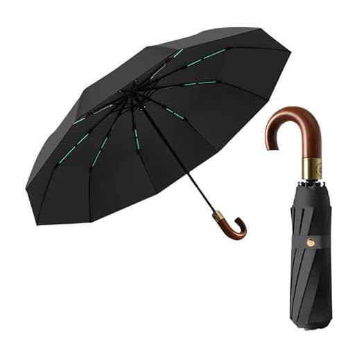 erised's bifrost lussuoso ombrello pieghevole per uomo, viaggio, portatile, golf/auto, zaino/apertura chiusura automatica, antipioggia/sole, upf 50, protezione uv 99,9% , manico a j in vero legno