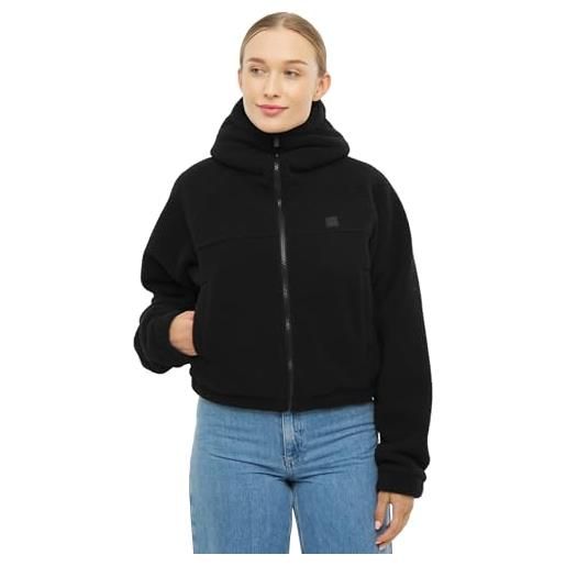Johnny Urban giacca corta in pile da donna nero - nova - cropped teddy fleece jacket - felpa in pile con zip e cappuccio alto - abbigliamento caldo per autunno e inverno