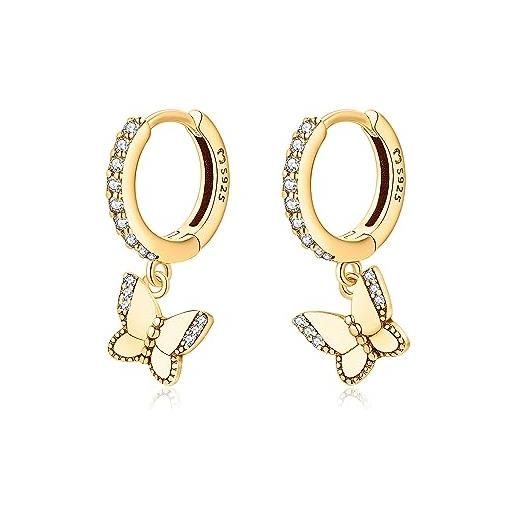 Adramata Orecchini Pendenti Argento 925 Con Zirconi – Farfalla E Fulmine Placcati Oro 14k – Ipoallergenici, Regalo Donna - 5