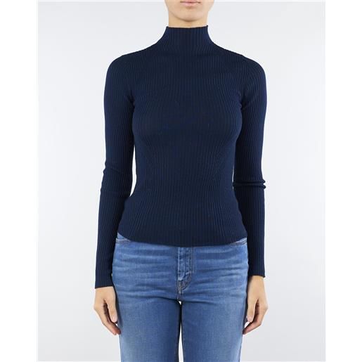 TWIN SET maglia lupetto blu a coste in lana