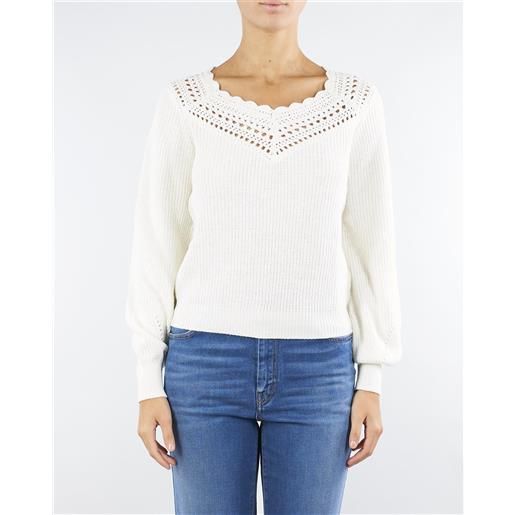 TWIN SET maglia avorio in misto lana con crochet