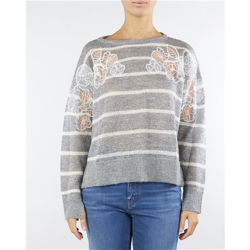 TWIN SET maglia grigio in misto mohair con pizzo e spacchi