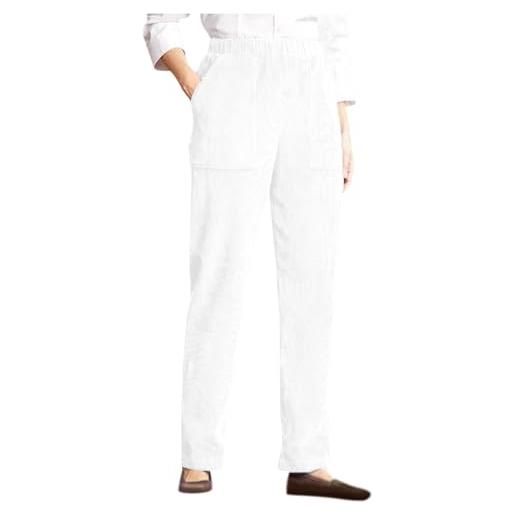 Generic pantaloni in velluto a coste da donna, a vita alta, da lavoro, con coulisse, elastici, a vita alta, gamba dritta con tasche, bianco, m