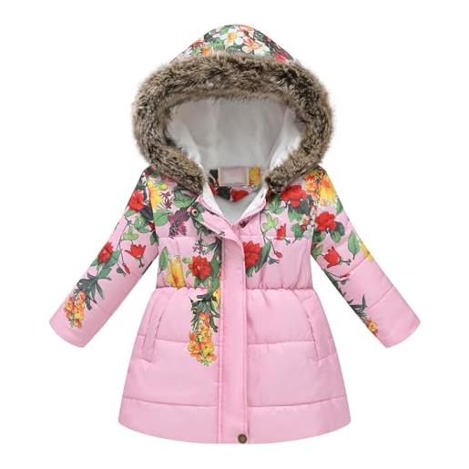 HAOLEI piumino lungo per bambine e ragazze con colletto in lana con cappuccio in cotone imbottito invernale foderato in pile leggero softshell piumini caldo antivento giubbino ragazzi outdoor