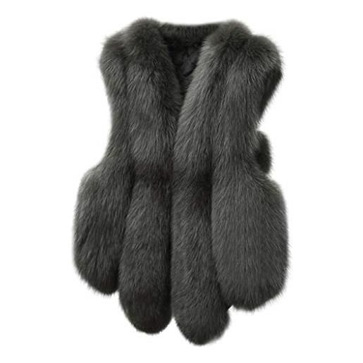 BOTCAM gilet invernale da donna, caldo, in finta pelliccia, da donna, in pelliccia sintetica, morbido, comodo, senza maniche, invernale, parka, cappotti, top con scollo a v, gilet in peluche, grigio scuro, 