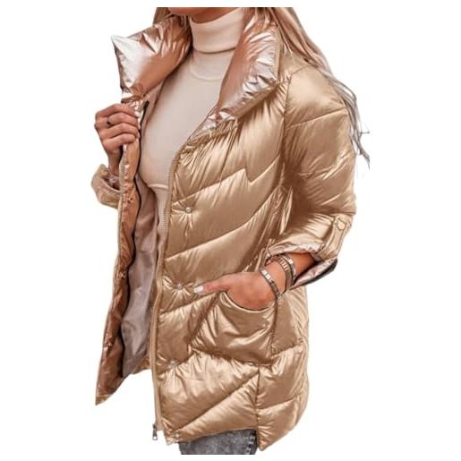 Goolecrimp donna inverno cerniera stand collare sciolto-fit casual caldo lucido piumino colore solido impermeabile ispessito antivento cappotto esterno (blu, xl)