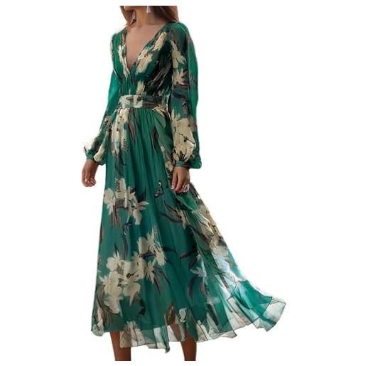 Onsoyours abito maxi donna scollo a v vestiti lungo stampa floreale vita alta cerimonia vestito elegante manica lunga curvy swing spiaggia abiti casual autunno a viola m