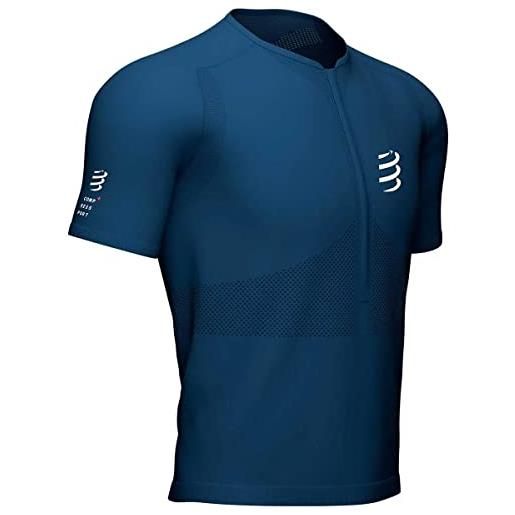 COMPRESSPORT maglietta da uomo trail a maniche corte con mezza zip aderente, blu, xs