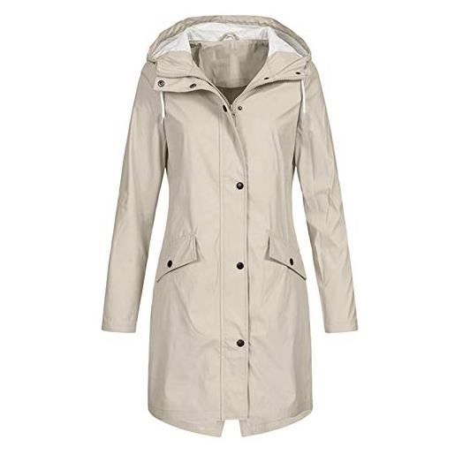 Generico felpa calda donna felpa pelosa donna cappotto solid rain outdoor giacca con cappuccio colore antivento cappotto lungo da impermeabile pile con zip senza beige s