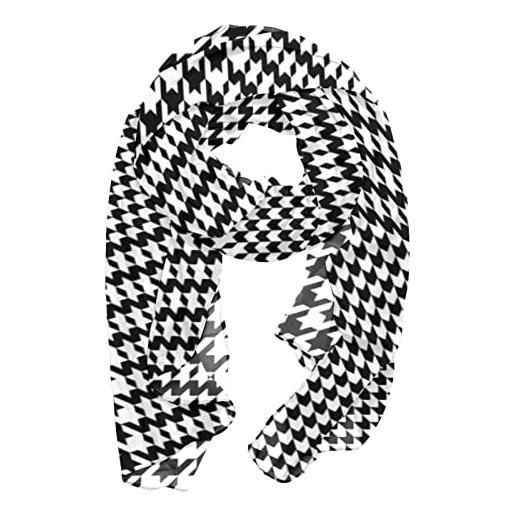 VBFOFBV sciarpa a scialle con stampa floreale leggera da donna per la stagione primavera-estate, reticolo classico vintage bianco nero pied de poule