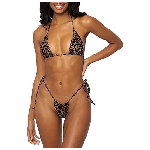 MIYOUJ costume da bagno da donna con allacciatura al collo, bikini sexy, perizoma impertinente, in due pezzi, tinta unita, marrone vellutato, m