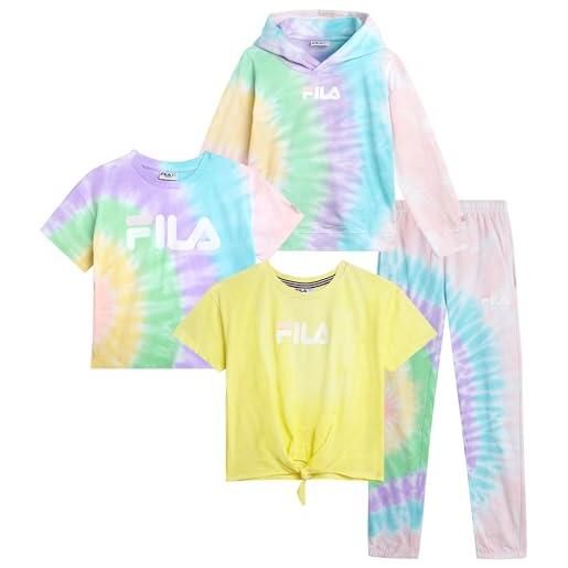 Fila set di 3 tutine da ragazza con top corto a maniche corte, felpa con cappuccio e pantaloni della tuta per ragazze (7-16), giallo, multicolore. , 14