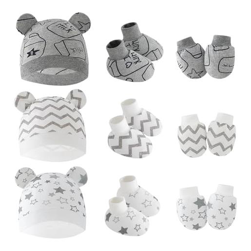 Happy Cherry neonata bambino berretto e guanti anti. Graffio e calzini per neonati indispensabili set cappellini in cotone elasticizzati comodi per bimbo bimba 0-6 mesi