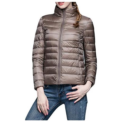 GUOCU giacca da donna piumino con cappuccio cappotto invernale corto cappotto leggero e caldo manica lunga cappotto antivento casual, marrone, m