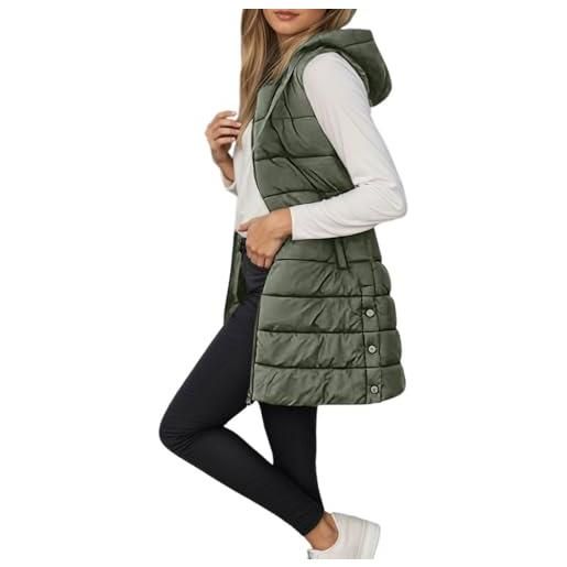 Generico gilet donna smanicato donna lungo giacca invernale caldo giubbotto termica smanicato cappotto senza maniche elegante piumino lunga parka giacche con cappuccio tasche cerniera intera