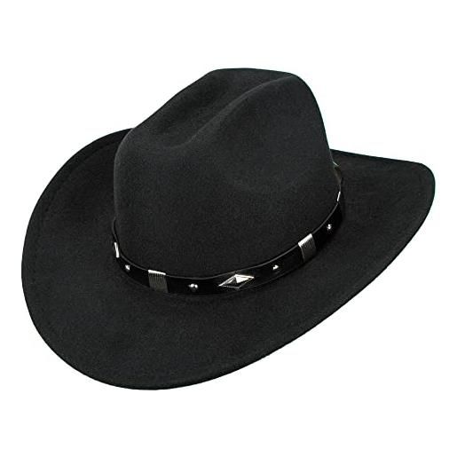 INOGIH cappello da cowboy per uomini e donne con chiusura a strappo, cappello da cowboy in feltro per adulti unisex, nero, m
