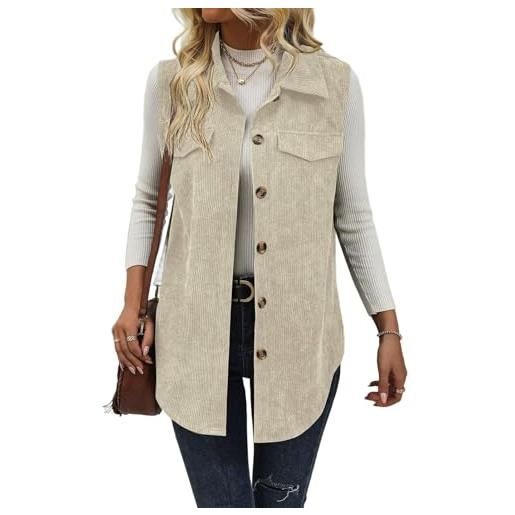 Generico gilet da donna in velluto a coste con bottoni e tasche - giacca lunga senza maniche con colletto classico