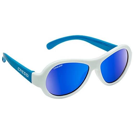 Cressi scooby kid's sunglasses, occhiali da sole unisex bambino, bianco/blu/lenti specchiate blu, 0-2 anni