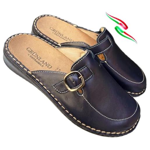 GRÜNLAND il benessere è naturale grunland ciabatte comfort pantofole comode donna in pelle regolabile con plantare estraibile regolabile con fibbia made in italy (p. Blu, sistema taglie calzature eu, adulto, uomo, numero, media, 37)