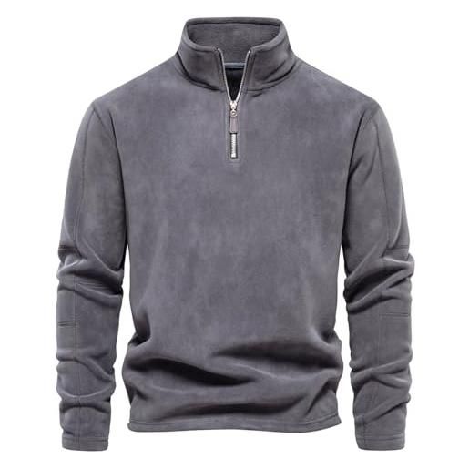MSIYOW felpa uomo in pile felpa da lavoro uomo maglione invernale collo alto con zip pullover manica lunga (xl, grigio)