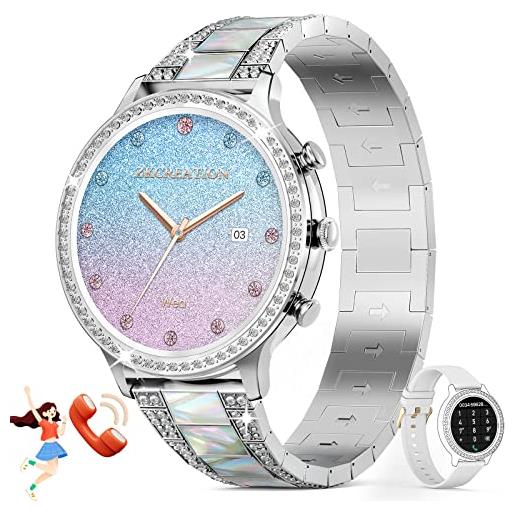 ZKCREATION smartwatch donna, smart watch con chiamate bluetooth e risposta vivavoce, frequenza cardiaca, sonno, contapassi da polso, spo2, notifiche messaggi whatsapp, calorie, activity tracker per android ios