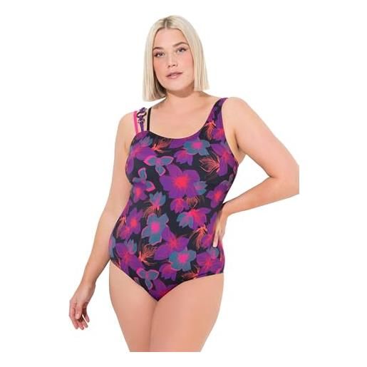 Ulla Popken badeanzug fabienne, one-shoulder, dark lilac flowers costume intero, nero, 48 donna