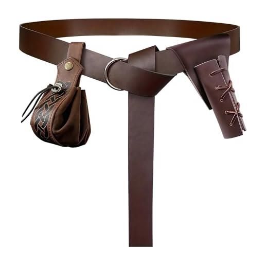 GOEDCH cintura medievale o-ring: marrone/medievale, cintura rinascimentale con marsupio e fodero, cintura medievale in rilievo, accessorio medievale per cosplay