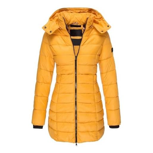 PAIDAXING piumino invernale da donna, caldo, leggero, con cerniera, trapuntato, slim fit, antivento, per escursionismo, giallo, xl