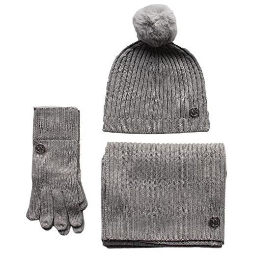Michael Kors guanto lavorato a maglia con logo, sciarpa e cappello a berretto, confezione regalo, taglia unica, pearl heather grigio, etichettalia unica